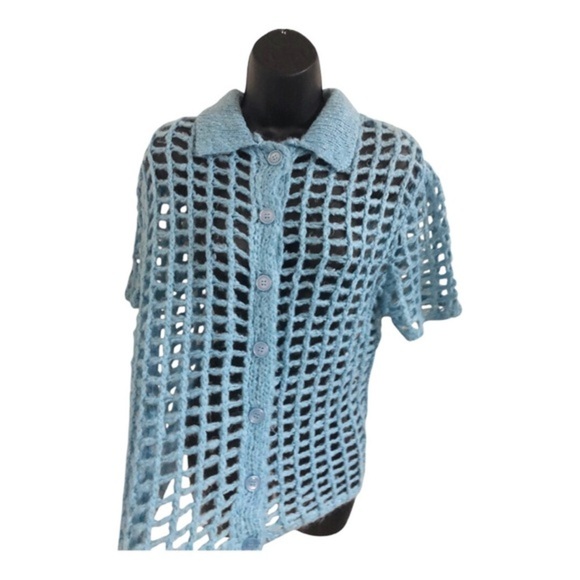 Urban Outfitters UO BDG blue Osaka Open Knit button down Polo Sweater size XS - Picture 7 of 17